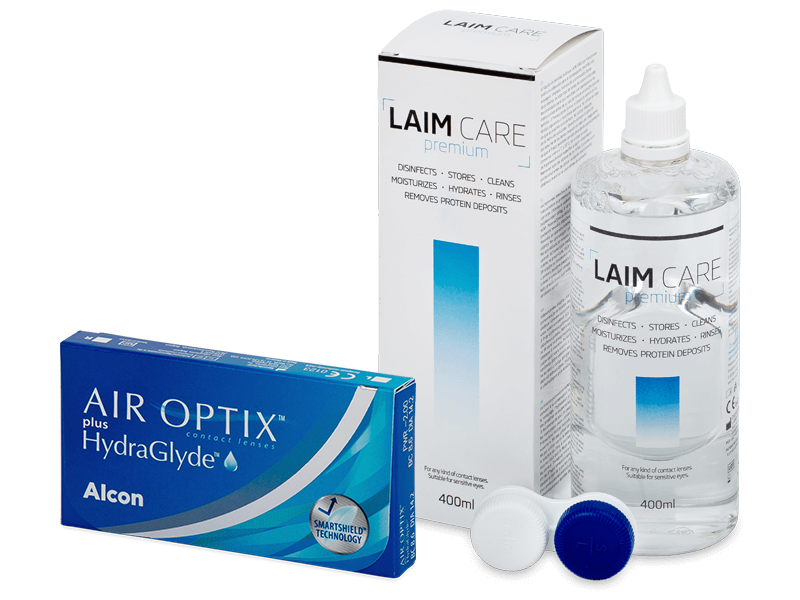 Air Optix plus HydraGlyde (3 šošovky) + roztok Laim Care 400 ml