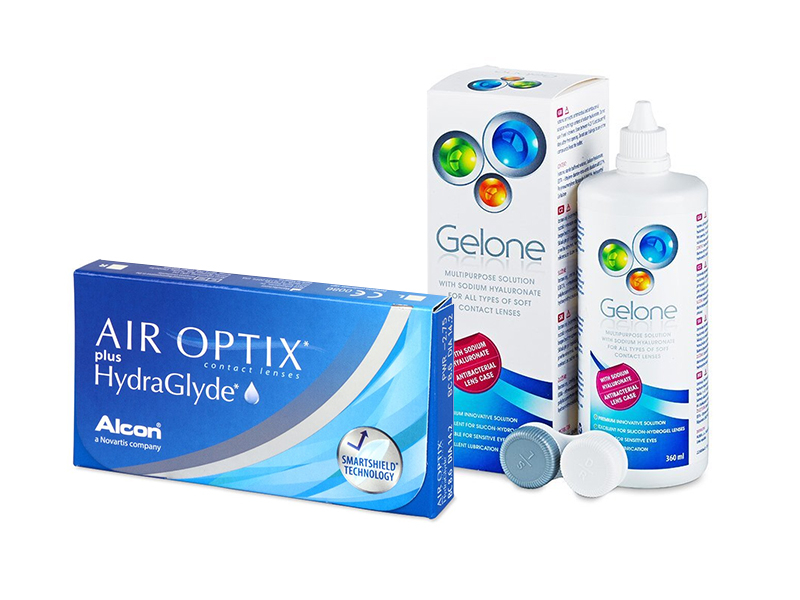 Air Optix plus HydraGlyde (6 šošoviek) + roztok Gelone 360 ml