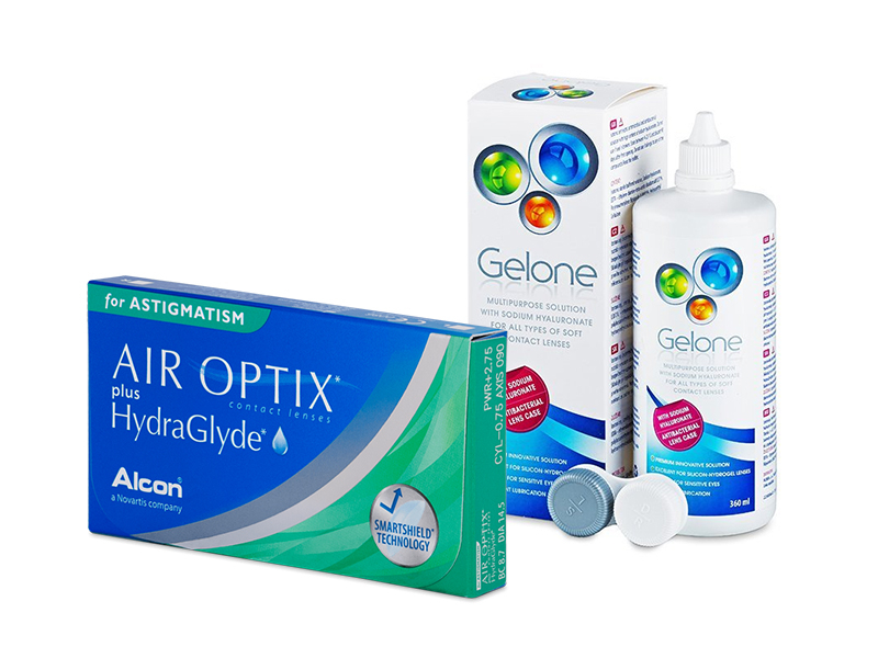 Air Optix plus HydraGlyde for Astigmatism (3 šošovky) + roztok Gelone 360 ml