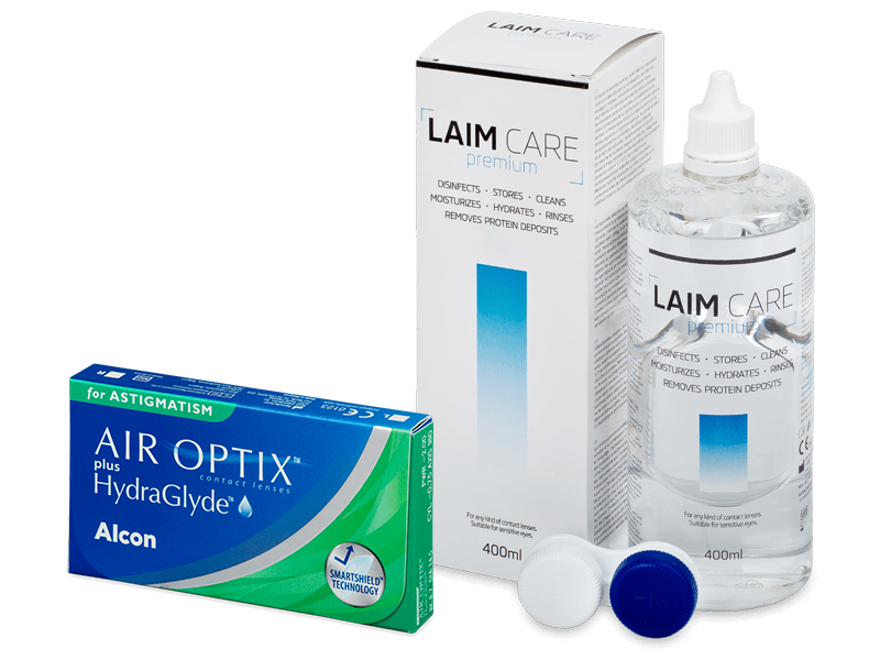 Air Optix plus HydraGlyde for Astigmatism (6 šošoviek) + roztok Laim Care 400 ml