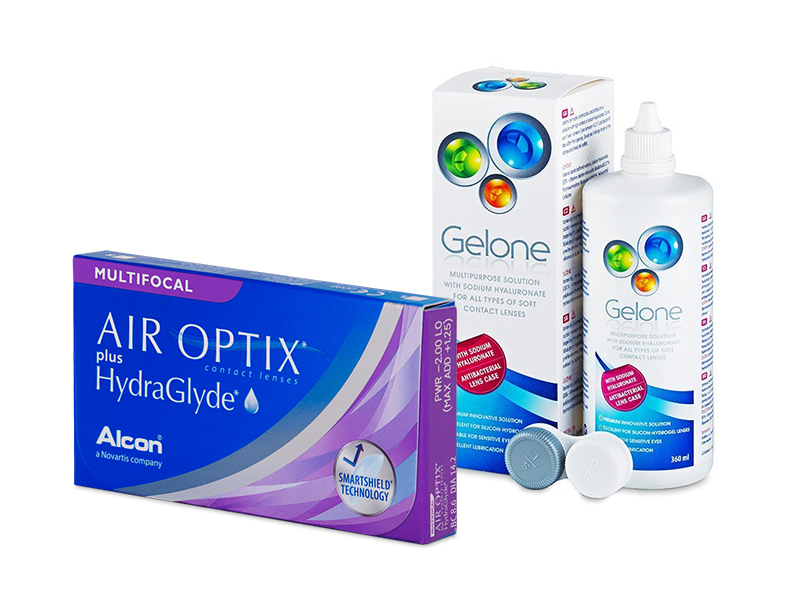 Air Optix plus HydraGlyde Multifocal (3 šošovky) + roztok Gelone 360 ml