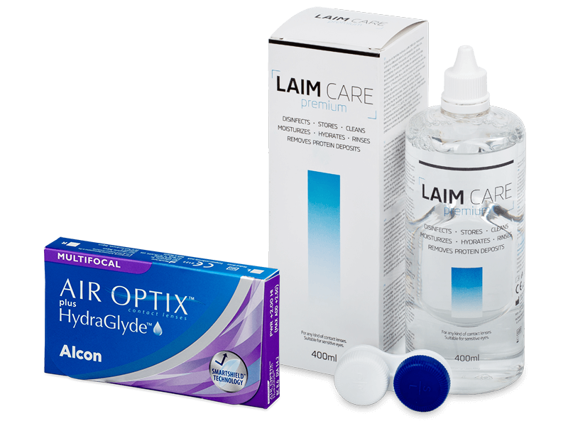 Air Optix plus HydraGlyde Multifocal (3 šošovky) + roztok Laim Care 400 ml