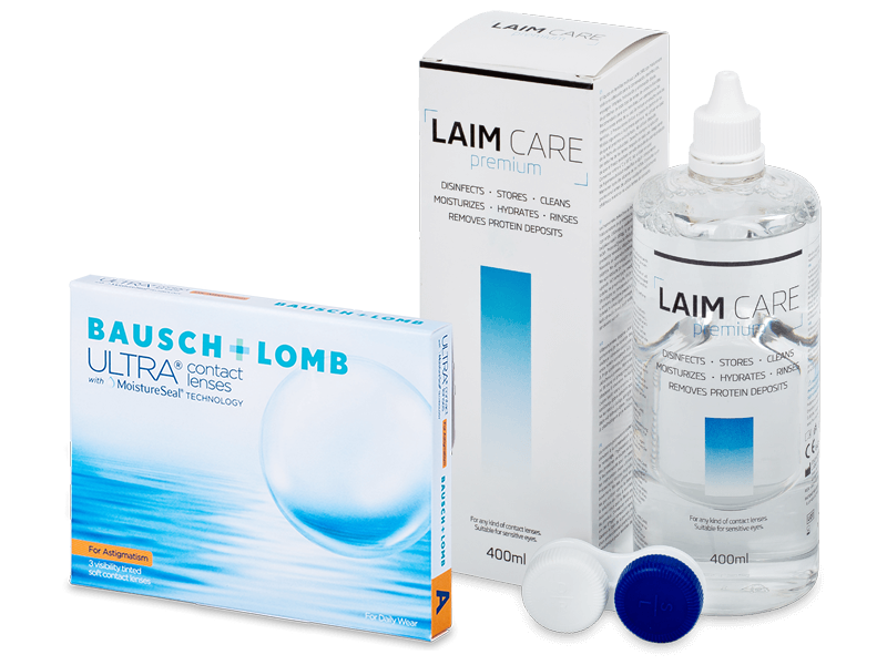Bausch + Lomb ULTRA for Astigmatism (3 šošovky) + roztok Laim Care 400 ml
